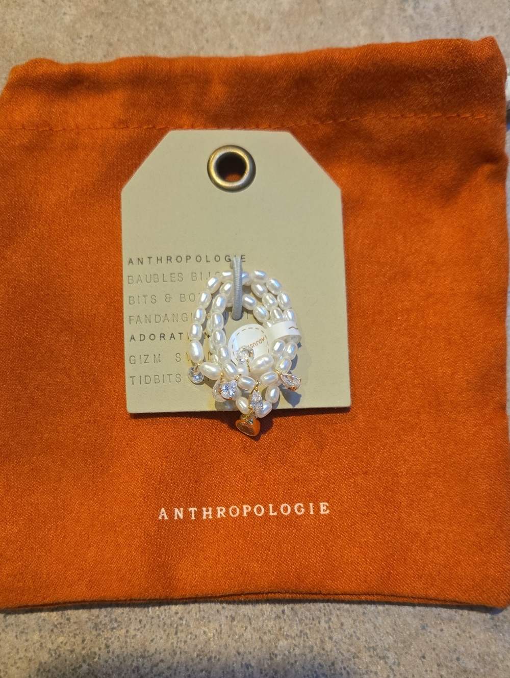 New Anthropologie Set Of Three White Pearl Adjustable Rings
